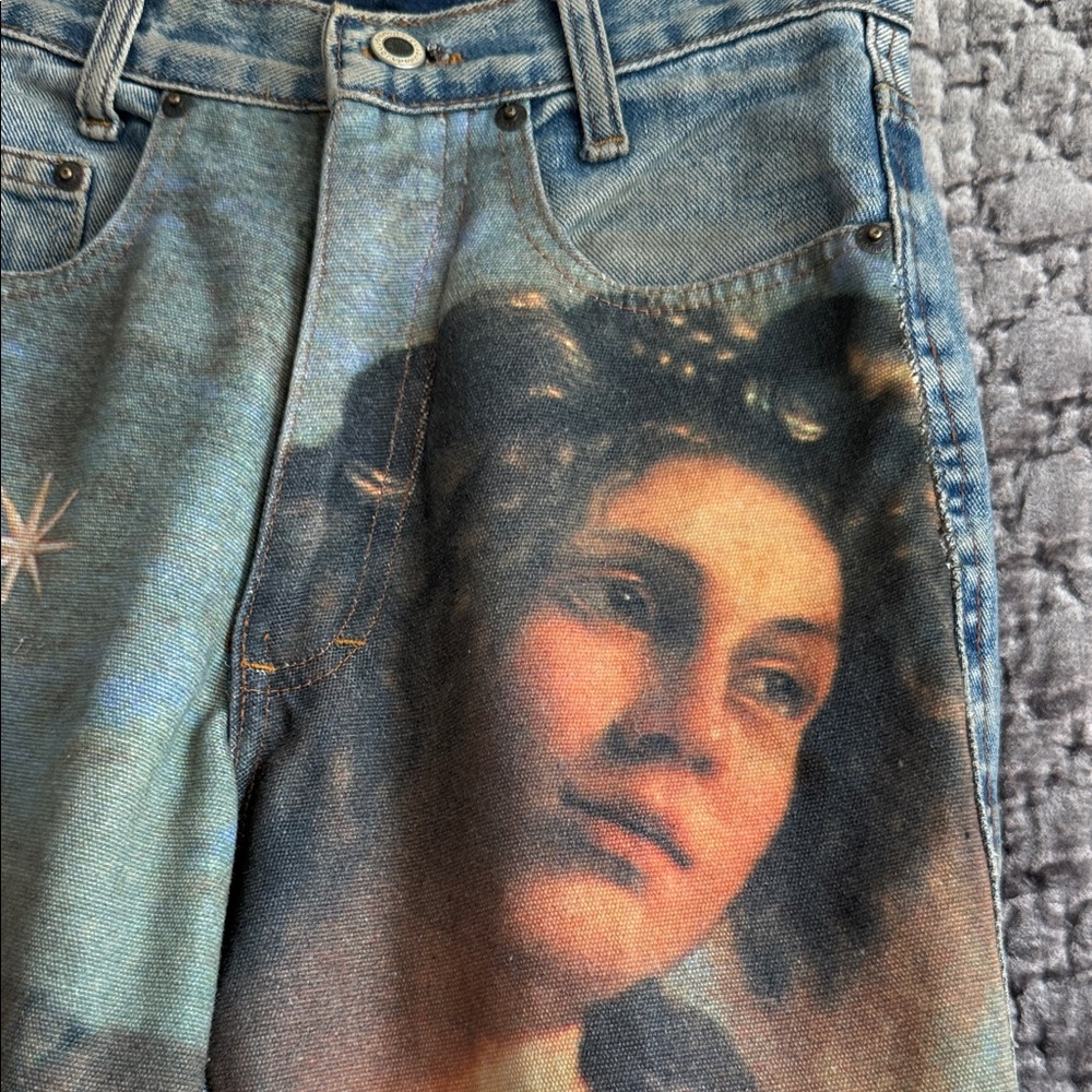 Artistic Print Straight Leg Jeans - Picture 2 of 6